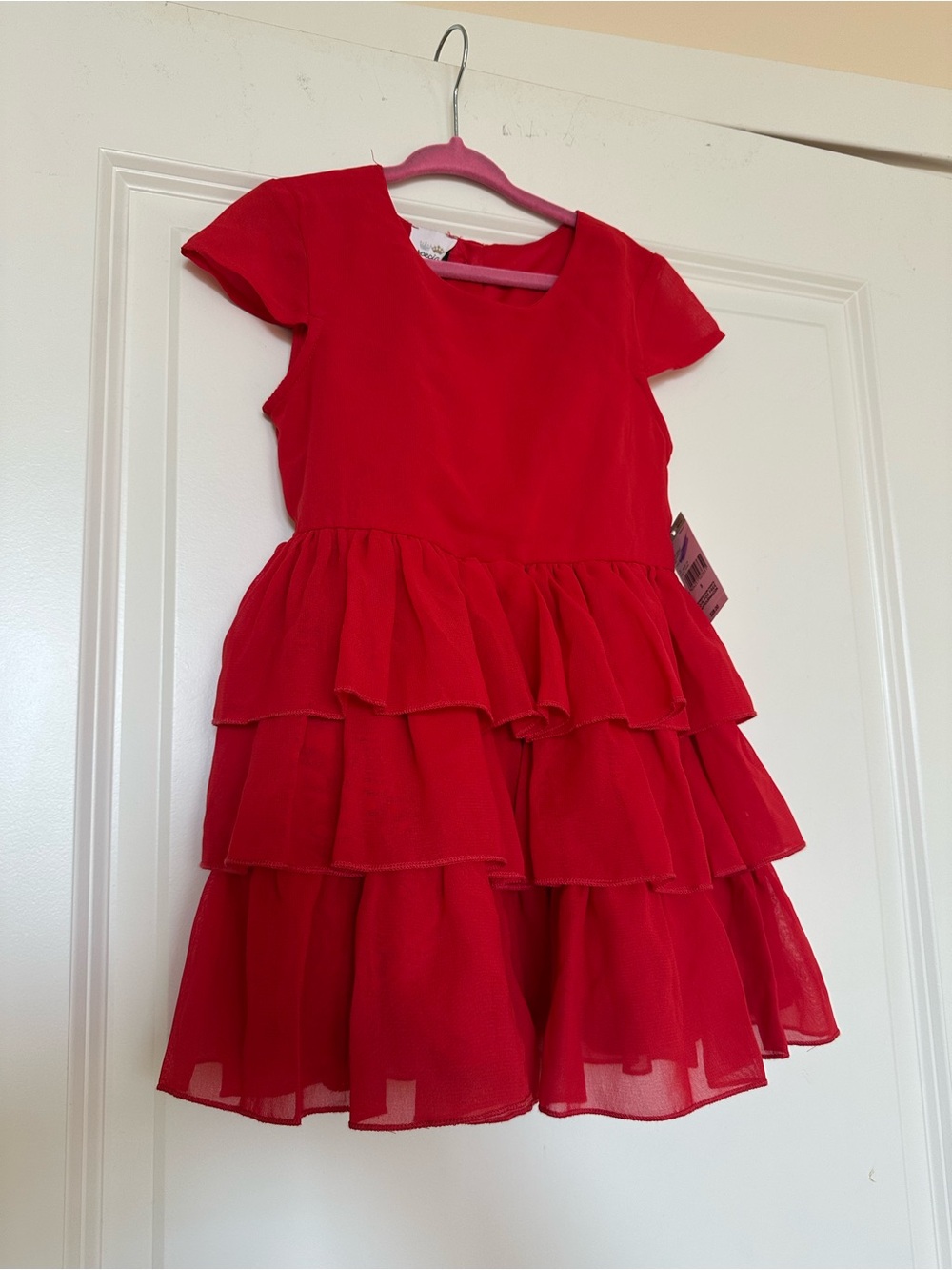 Elegant Red Tiered Party Dress for Girls - Classic Look